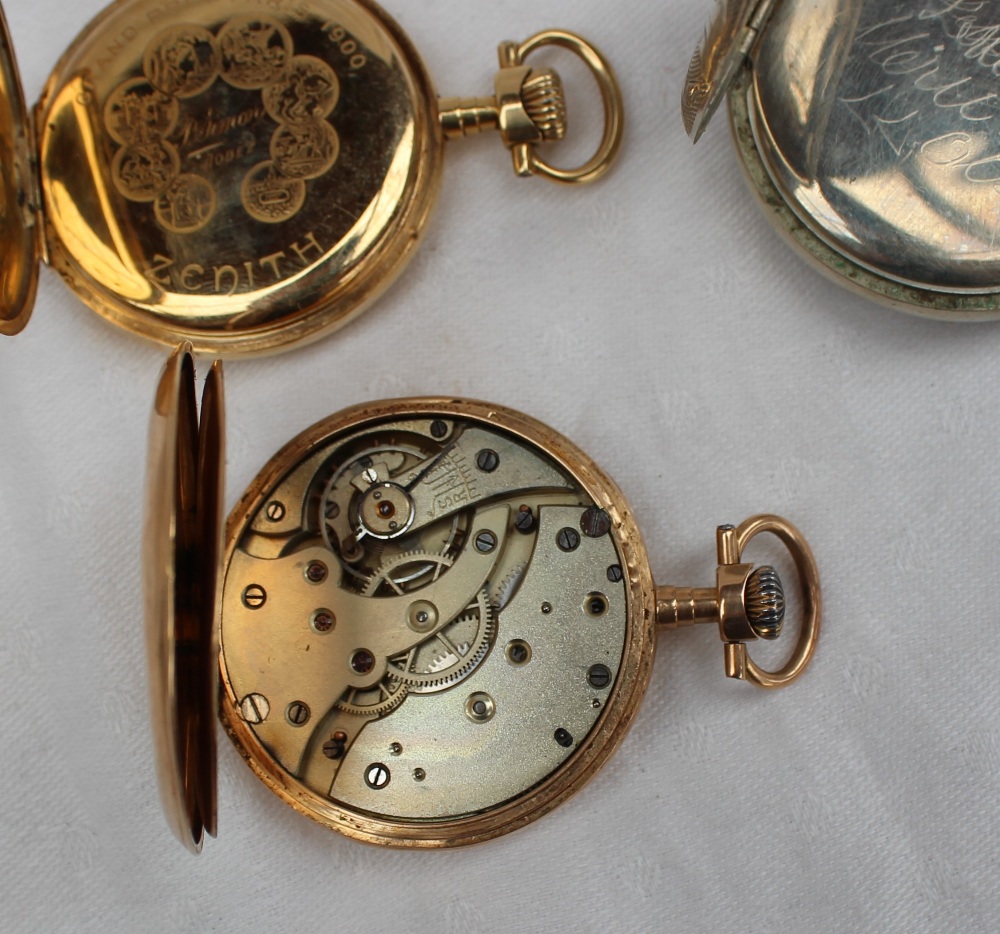 A continental yellow metal open faced pocket watch, - Image 5 of 9