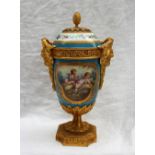 A 19th century Sevres style porcelain and ormolu mounted twin handled vase and cover,