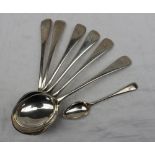 A set of six George V silver soup spoons, engraved “R” London, 1929,