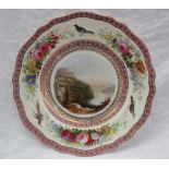 A continental porcelain plate with a scalloped edge painted to the centre with an image of Lake