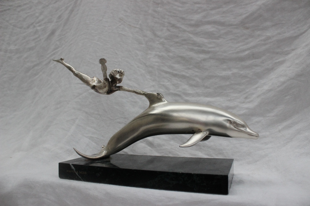 By David Wynne for Mappin and Webb, a limited edition silver sculpture, 'Boy with Dolphin',