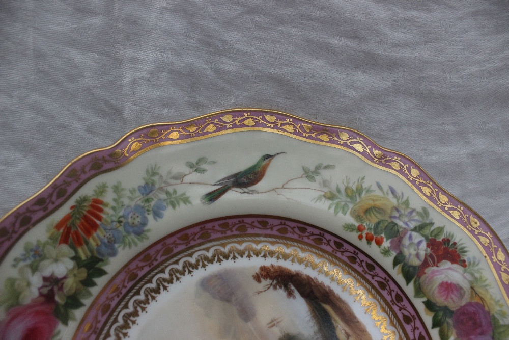 A continental porcelain plate with a scalloped edge painted to the centre with an image of Lake - Image 4 of 6