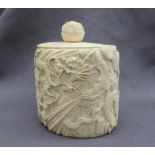 A late 19th / early 20th century Chinese carved ivory box and cover of oval form,