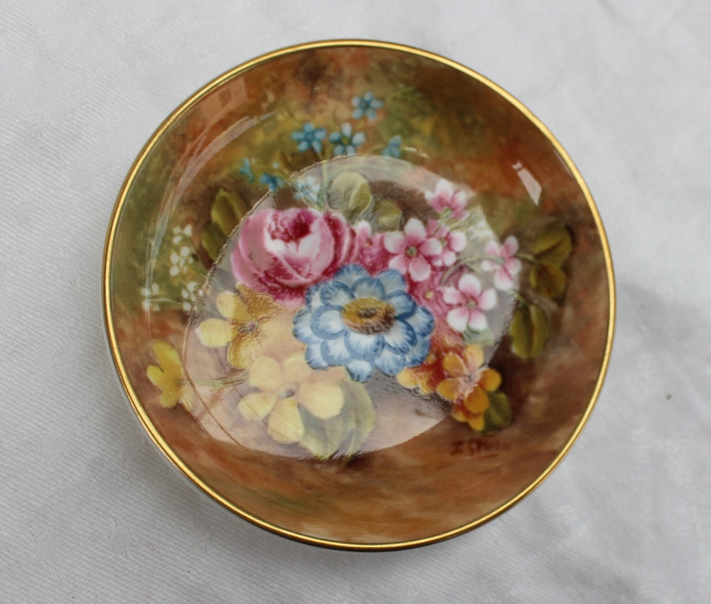 A Royal Worcester porcelain cabinet cup and saucer, painted with wisteria to a yellow ground, - Image 5 of 9