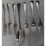 A set of four mid Victorian silver dessert forks, London, 1853, Charles Wallis,