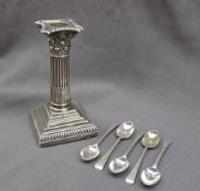 A late Victorian silver corinthian column candlestick, London, 1899, 15.