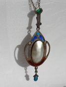 An Art Nouveau James Fenton & Co silver, pearl and enamel pendant Birmingham, 1908,