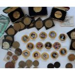 A large collection of coins including Elizabeth II crowns, Churchill crowns,