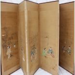 A Japanese silk and paper six fold screen,