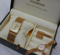 A 9ct yellow gold sovereign Gentleman's wristwatch together with a Lady's example,