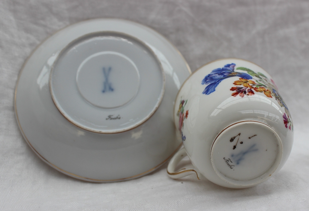 A Meissen porcelain 'Fuchs' pattern teacup and saucer, - Image 3 of 4
