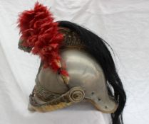 A French 19th Century Cuirassier’s Helmet in white and yellow metal, with a gilt metal comb,