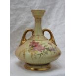 A Royal Worcester porcelain twin handled single stem vase,