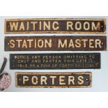 A Cast Iron "Station Master" sign together with a "Waiting Room" sign,