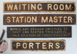 A Cast Iron "Station Master" sign together with a "Waiting Room" sign,