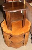 A walnut lobed occasional table / nest of tables together with an oak occasional table