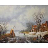 V Martin A frozen river Oil on canvas Signed Together with two other oil paintings