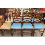 A set of six 20th century oak ladder back dining chairs together with a pair of inlaid Edwardian