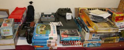 An action man flight deck, space shuttle, Evil Knievel van and stunt bicycle, castle, subbueteo,