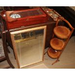 An Edwardian mahogany folding cake stand together with a mirror,