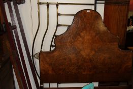 A brass head board together with a walnut double head and foot boards