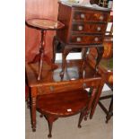 A pair of reproduction mahogany bedside chests together with a wine table,