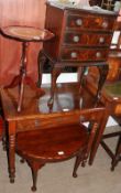 A pair of reproduction mahogany bedside chests together with a wine table,