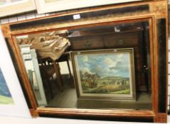 A gilt and painted wall mirror together with a watercolour and prints