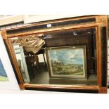 A gilt and painted wall mirror together with a watercolour and prints