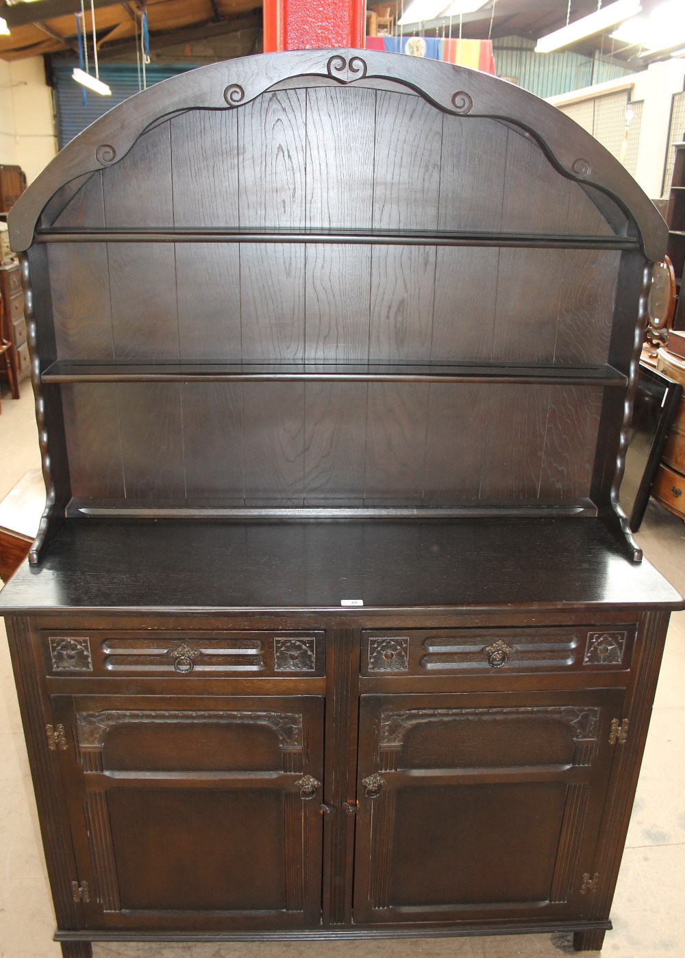 A 20th century oak Dutch dresser together with a set of six oak dining chairs with a bergere back - Image 2 of 2