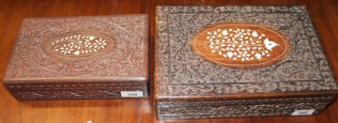 Two carved hardwood jewellery boxes