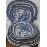 Various blue and white pottery meat plates,
