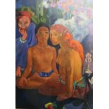 In the style of Paul Gauguin Seated figures Oil painting