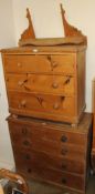 A Victorian pine chest of drawers together with a pine dressing table