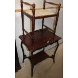 An Edwardian mahogany piano stool with spindle turned handles and legs together with an occasional