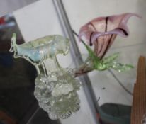 A Vaseline glass vase together with a vaseline glass floral vase