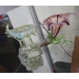 A Vaseline glass vase together with a vaseline glass floral vase