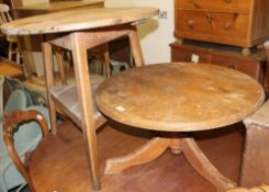 A Victorian pine cricket table together with a pine coffee table