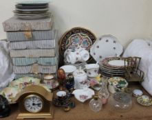 A Mayfair pottery part tea service together with collectors plates, mantle clock,
