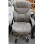 An upholstered office chair
