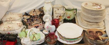 A Hanley Spring flowers pattern pottery part dinner service together with collectors plates,