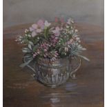 Barbara Wills Flowers in silver porringer Watercolour Signed