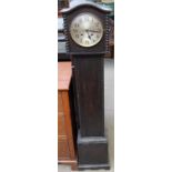 An oak cased Grandmother clock with a silvered dial and Arabic numerals