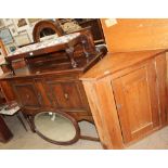 An oak mirrorback sideboard together with a pine hanging corner cupboard,