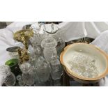 Assorted glass wares, including decanters, ewers, jug,