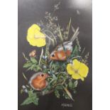 Mitchell Robins amongst flowers Watercolour signed Together with a collection of paintings and