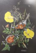 Mitchell Robins amongst flowers Watercolour signed Together with a collection of paintings and