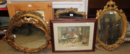 Five gilt wall mirrors together with another mirror,