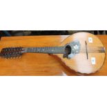 A twelve string banjo with mother of pearl inlay