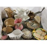 A Wade jug, together with Wade bowls, Maling jug and bowl, and assorted pottery plates,